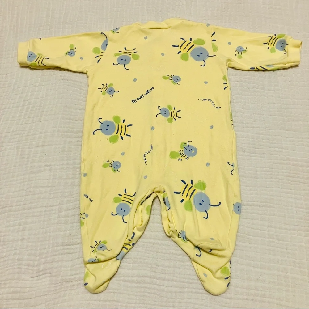 VTG Carter’s Yellow BumbleBee‎ Button Sleeper Bodysuit Footed Pajamas Sz 0/3m